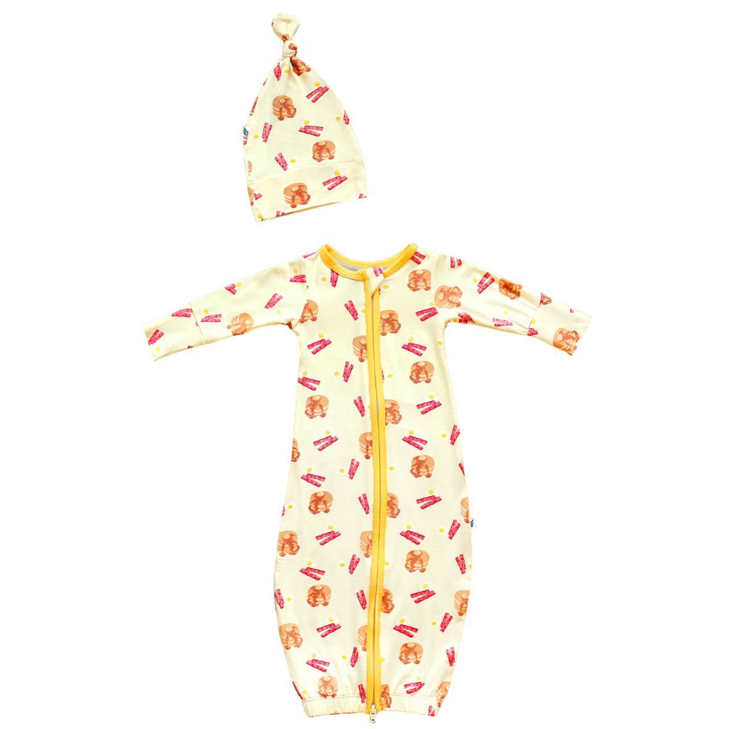 Buttermilk Pancakes & Bacons Newborn Gown & Knot Hat Set - HoneyBug 
