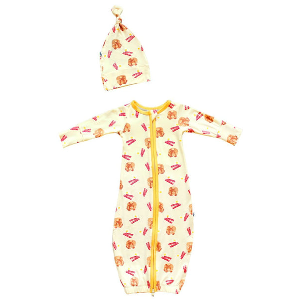 Buttermilk Pancakes & Bacons Newborn Gown & Knot Hat Set - HoneyBug 