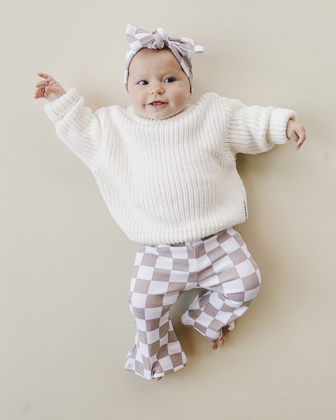 Checkered Flare Pants | Latte - HoneyBug 
