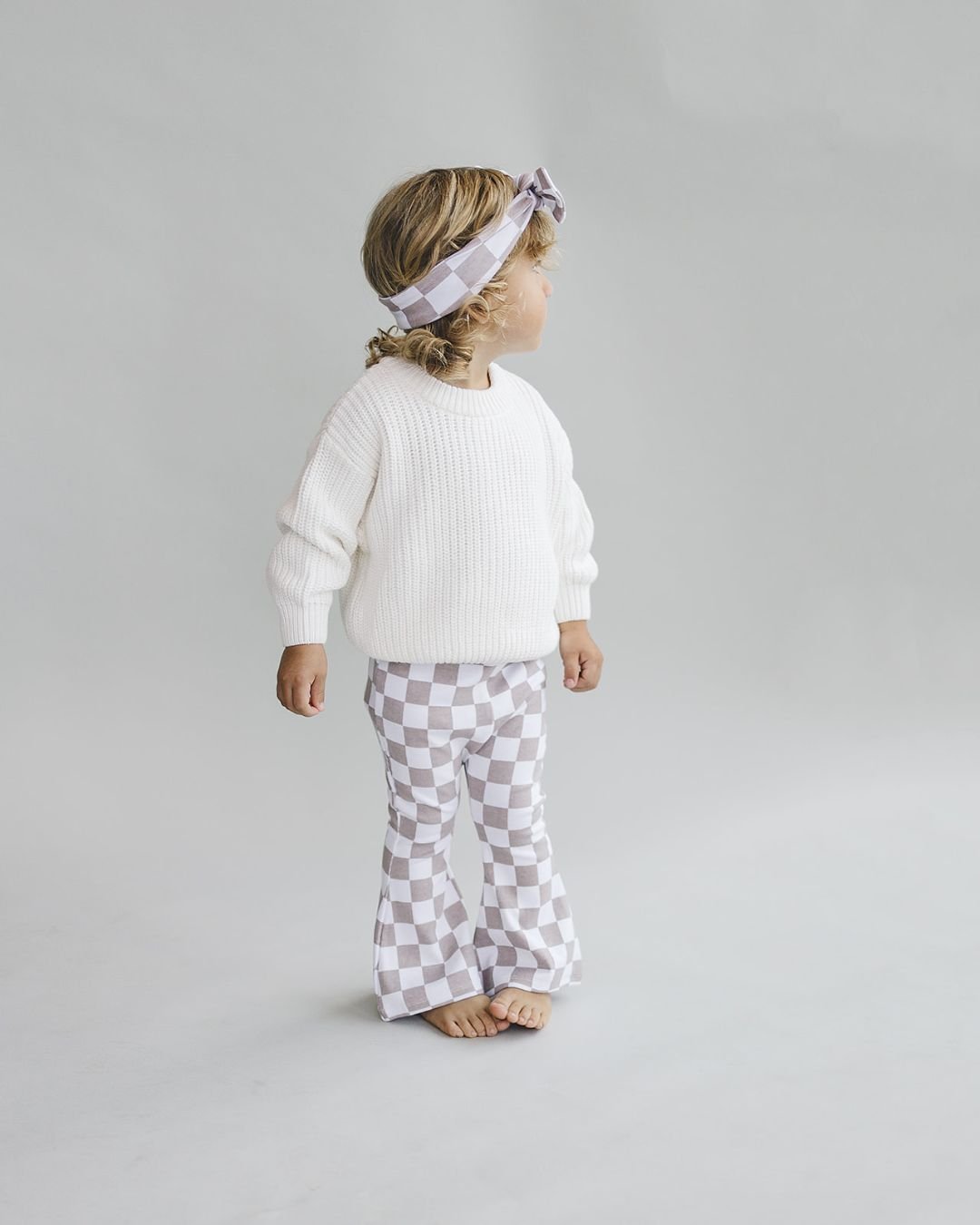 Checkered Flare Pants | Latte - HoneyBug 