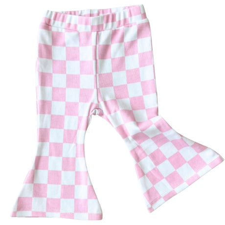 Checkered Flare Pants | Pink - HoneyBug 
