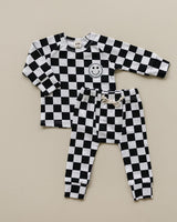 Checkered Smiley Lounge Set | Black - HoneyBug 