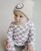 Checkered Smiley Lounge Set | Latte - HoneyBug 