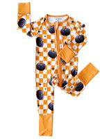 Bamboo Zip Romper | Checkered Pumpkin - HoneyBug 