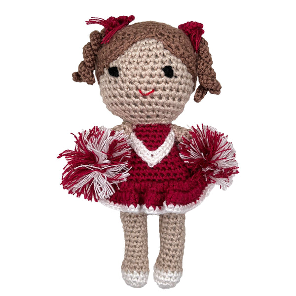 Cheerleader Bamboo Crochet Rattle - Maroon/White - HoneyBug 