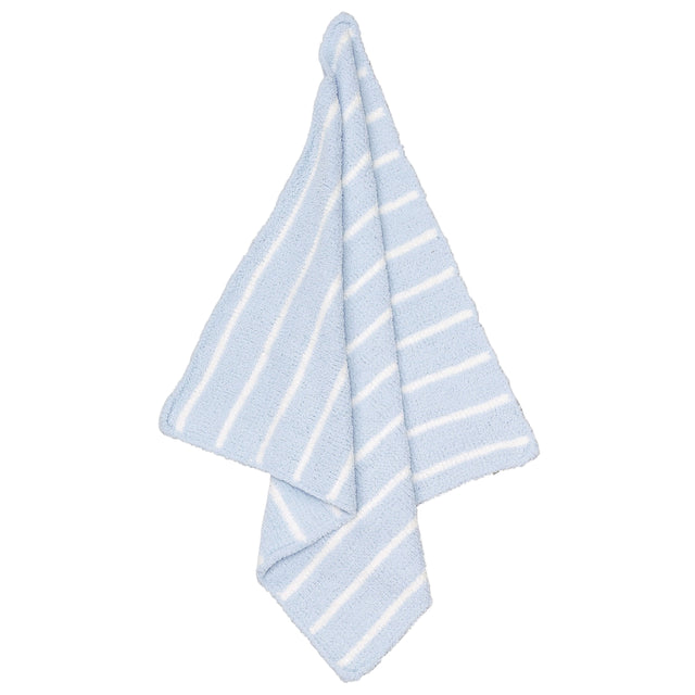 Chenille Blanket - Light Blue & Ivory Stripe - HoneyBug 