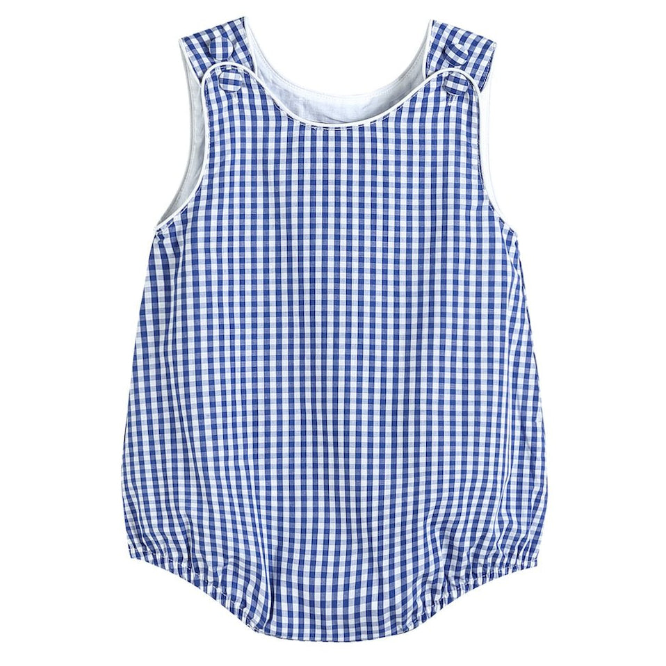 Classic Dark Blue Gingham Bubble Romper