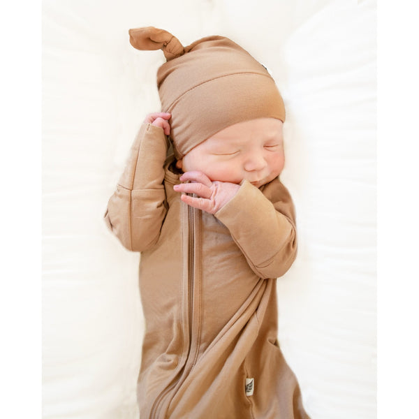 Coca Mocha Newborn Gown & Knot Hat Set - HoneyBug 