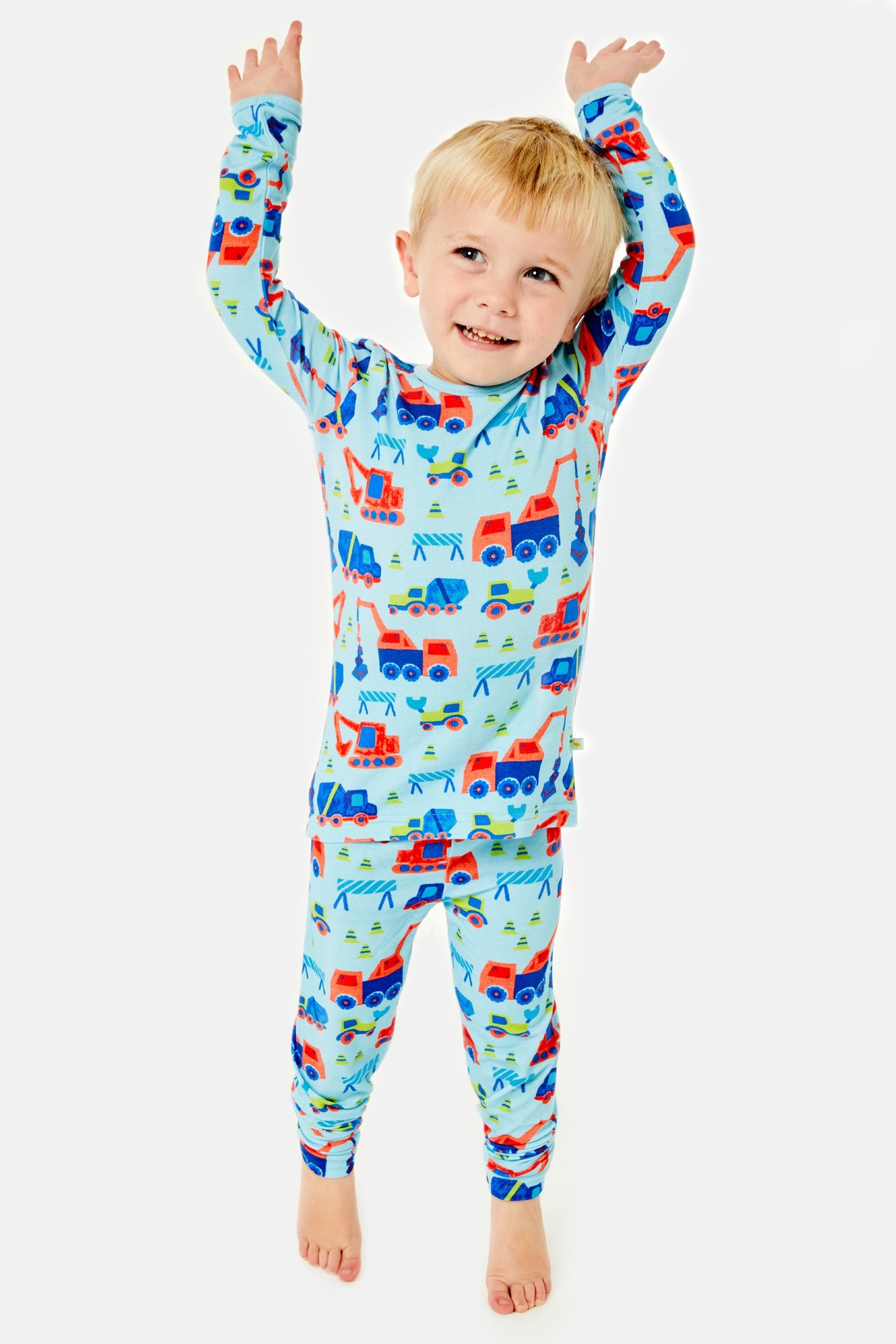 Long Sleeve Pajama Set - Construction Blue - HoneyBug 