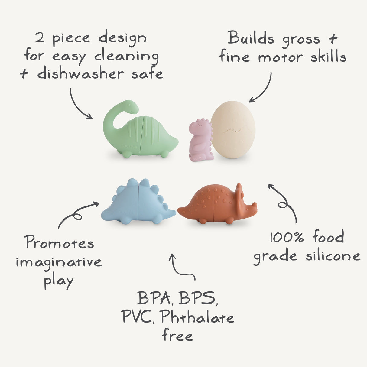 Dino Mold Free Bath Play Set - 4 Pack - HoneyBug 