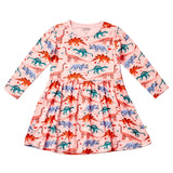 Stretchy Long Sleeve Twirl Dress - Dinosaur Garden - HoneyBug 