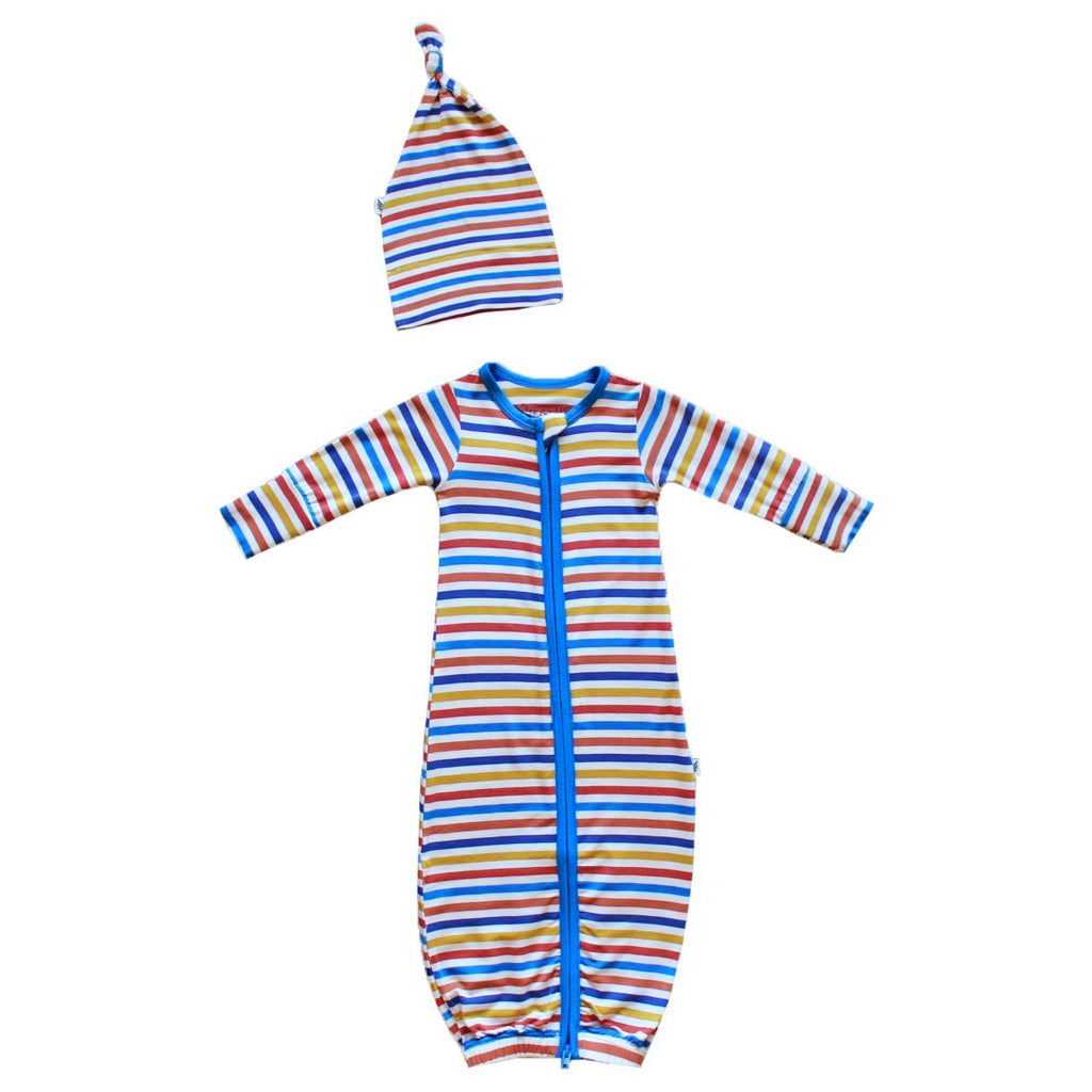 Dragons Rainbow Stripe Newborn Gown & Knot Hat Set - HoneyBug 