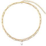 Renee Double Chain Pearl Choker Necklace - HoneyBug 