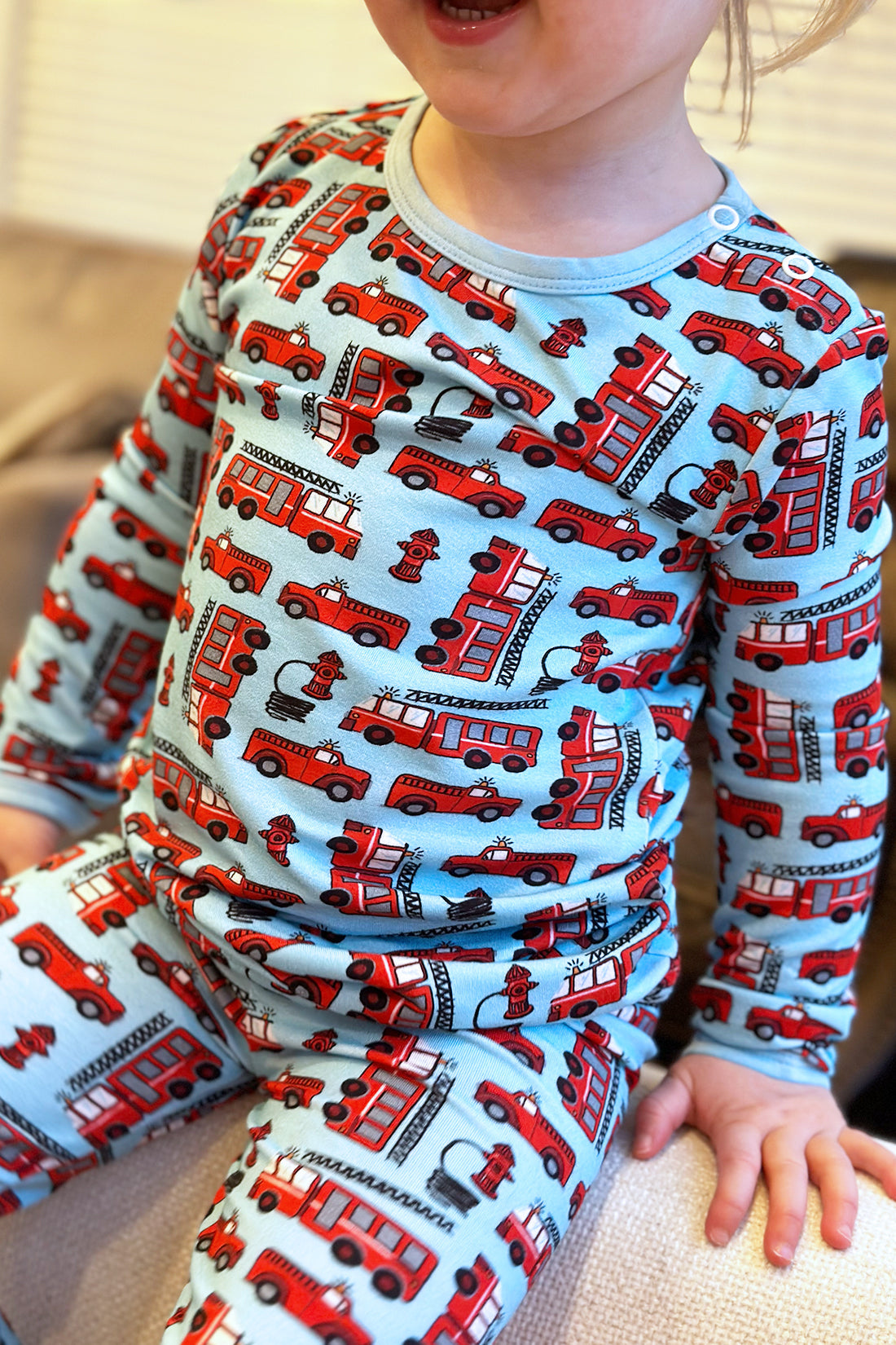 Long Sleeve Pajama Set - Fire Trucks - HoneyBug 