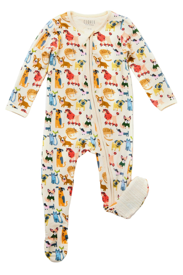 Soft & Stretchy Zipper Footie - Cats + Dogs - HoneyBug 