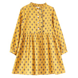 Girls' Long Sleeves Dress with Front Ruffle| Yellow and Pink - HoneyBug 