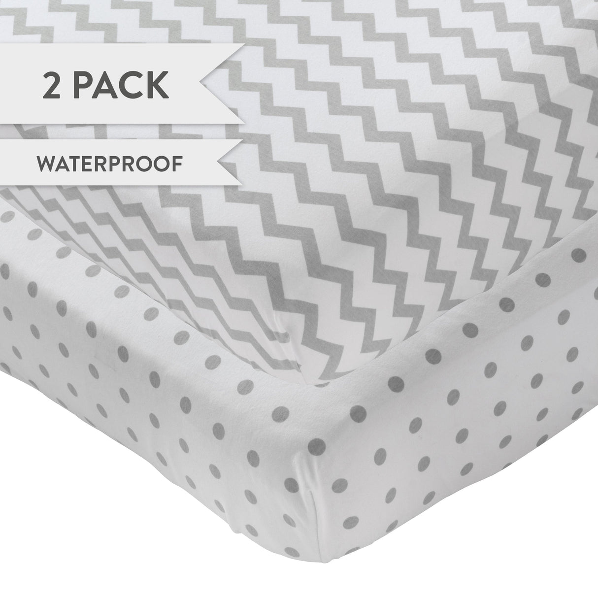 Waterproof Crib Sheet Set - Grey Chevron & Polka Dot - HoneyBug 