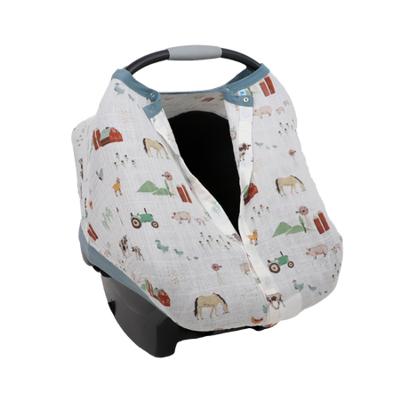 Cotton Muslin Car Seat Canopy - Farmyard - HoneyBug 