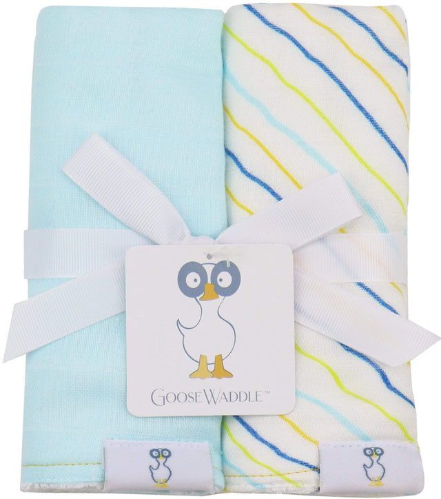 Stripes and Light Blue 2 PK Muslin & Terry Cloth Burp Cloth - HoneyBug 