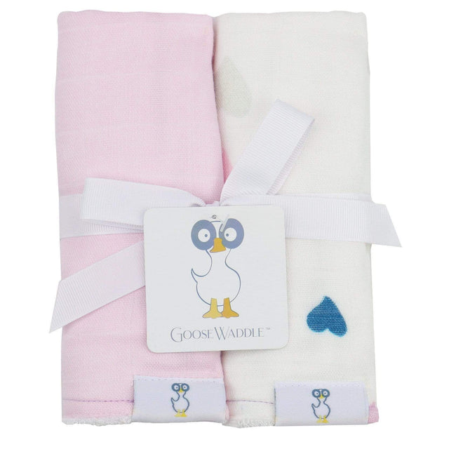 Hearts and Light Pink 2 PK Muslin & Terry Cloth Burp Cloth - HoneyBug 