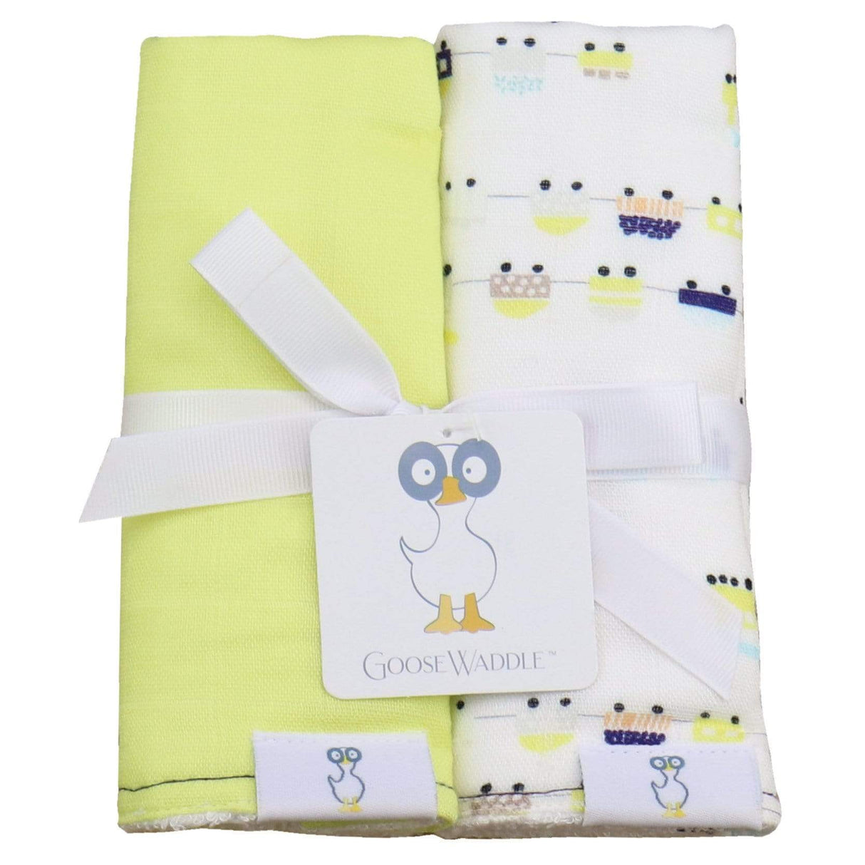Trains and Lime 2 PK Muslin & Terry Cloth Burp Cloth - HoneyBug 