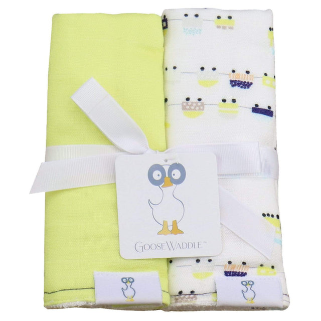 Trains and Lime 2 PK Muslin & Terry Cloth Burp Cloth - HoneyBug 