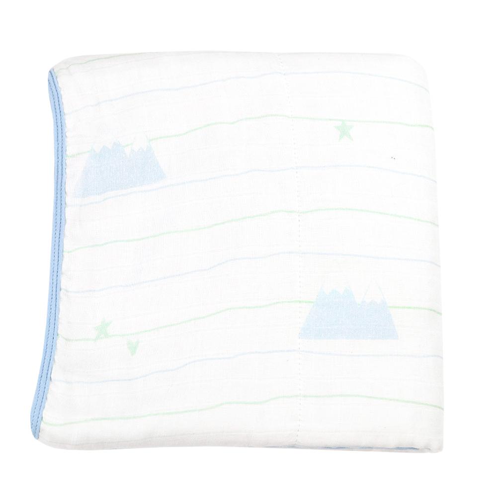 Mountain and Blue Oversized Bamboo Muslin Quilted Blanket - HoneyBug 