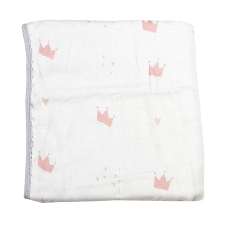 Pink Crown and Gray Oversized Bamboo Muslin Quilted Blanket - HoneyBug 