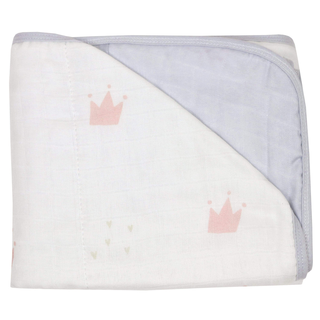 Pink Crown and Gray Oversized Bamboo Muslin Quilted Blanket - HoneyBug 