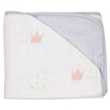 Pink Crown and Gray Oversized Bamboo Muslin Quilted Blanket - HoneyBug 