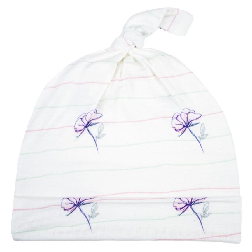 Flowers with Stripes Knotted Baby Beanie - HoneyBug 