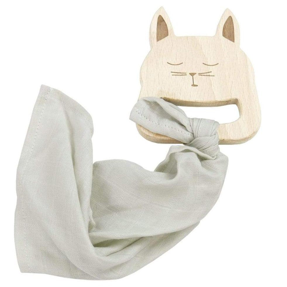 Wooden Bunny Teether with Gray Blankie - HoneyBug 
