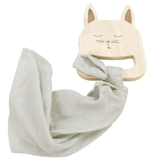 Wooden Bunny Teether with Gray Blankie - HoneyBug 