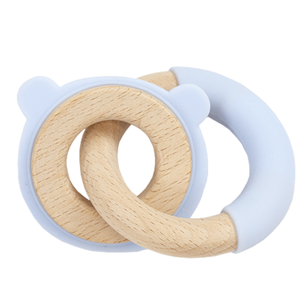 Blue Bear Silicone + Wood Double Teether - HoneyBug 