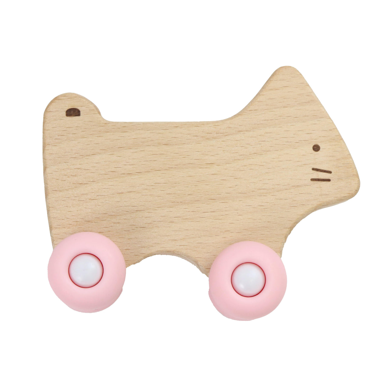 Pink Kitten Silicone + Wood Teether with Wheels - HoneyBug 