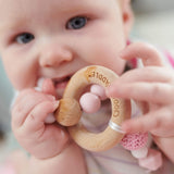 Wooden and Silicone Teether - Pink - HoneyBug 
