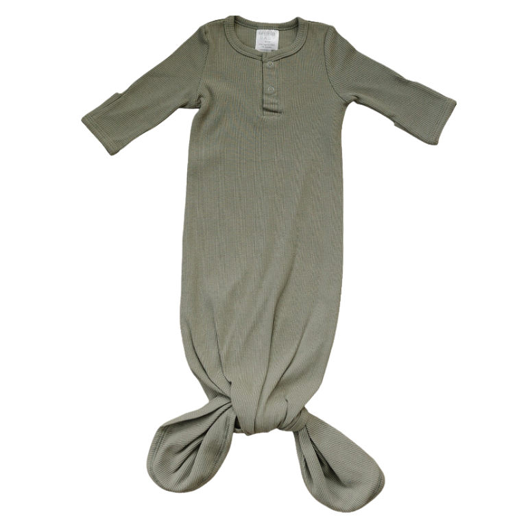 Green Organic Cotton Ribbed Knot Gown - HoneyBug 