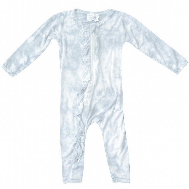 Ruffle 2 Way Zip Romper - Gray Marble - HoneyBug 