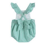 Green Gingham Watermelon Ruffle Romper