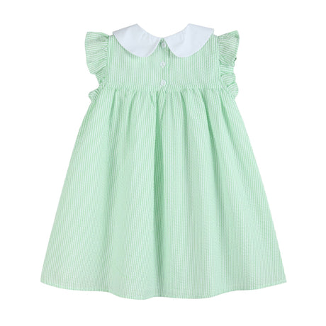 Green Seersucker Easter Bunny Ruffle Dress