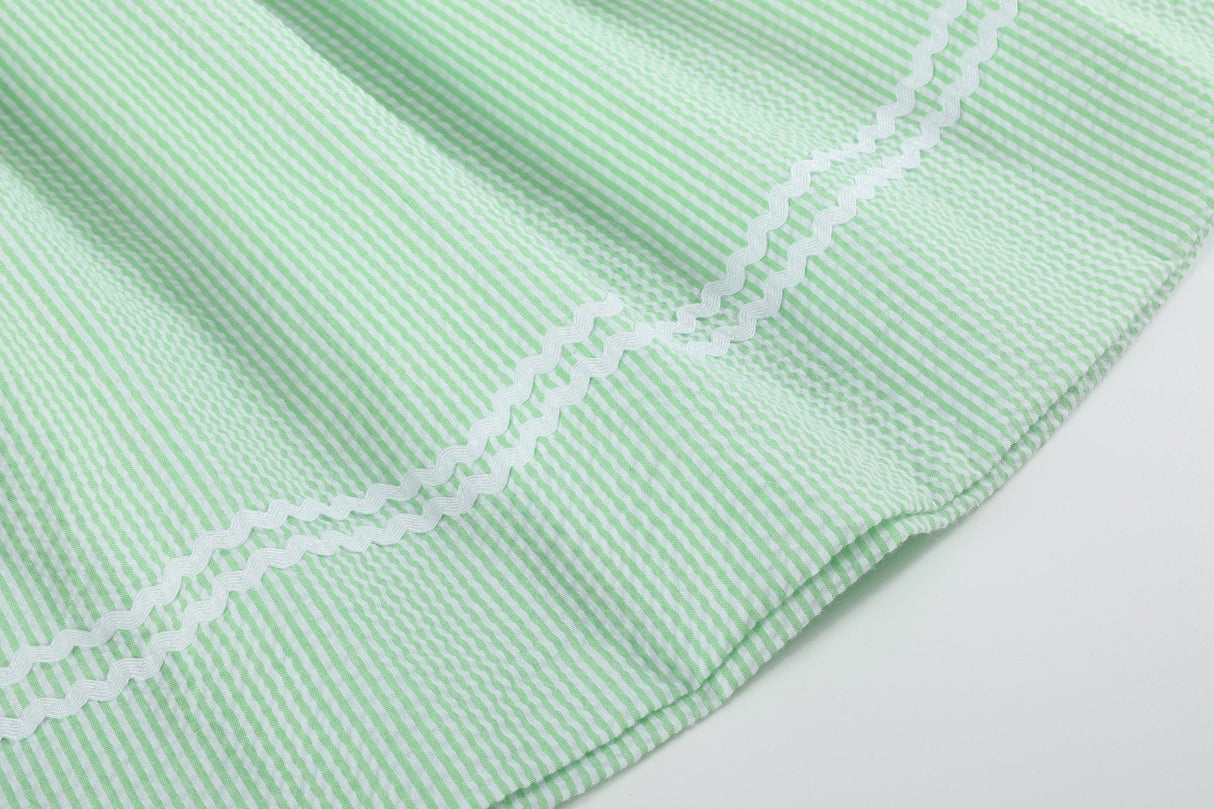 Green Seersucker Easter Bunny Smocked Bishop Dress