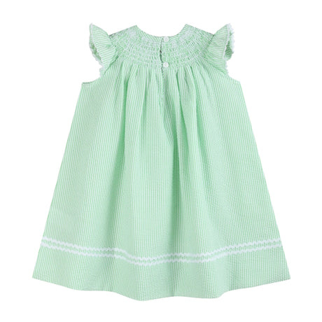 Green Seersucker Easter Bunny Smocked Bishop Dress