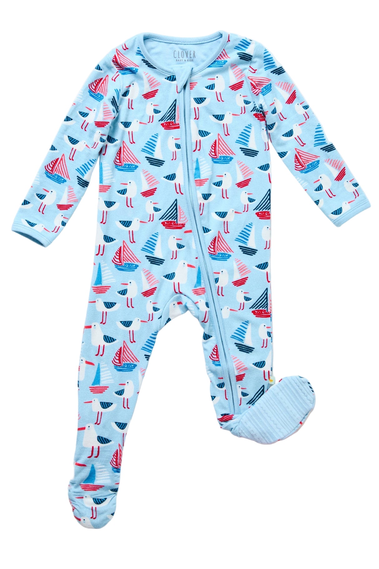 Soft & Stretchy Zipper Footie - Seagulls - HoneyBug 
