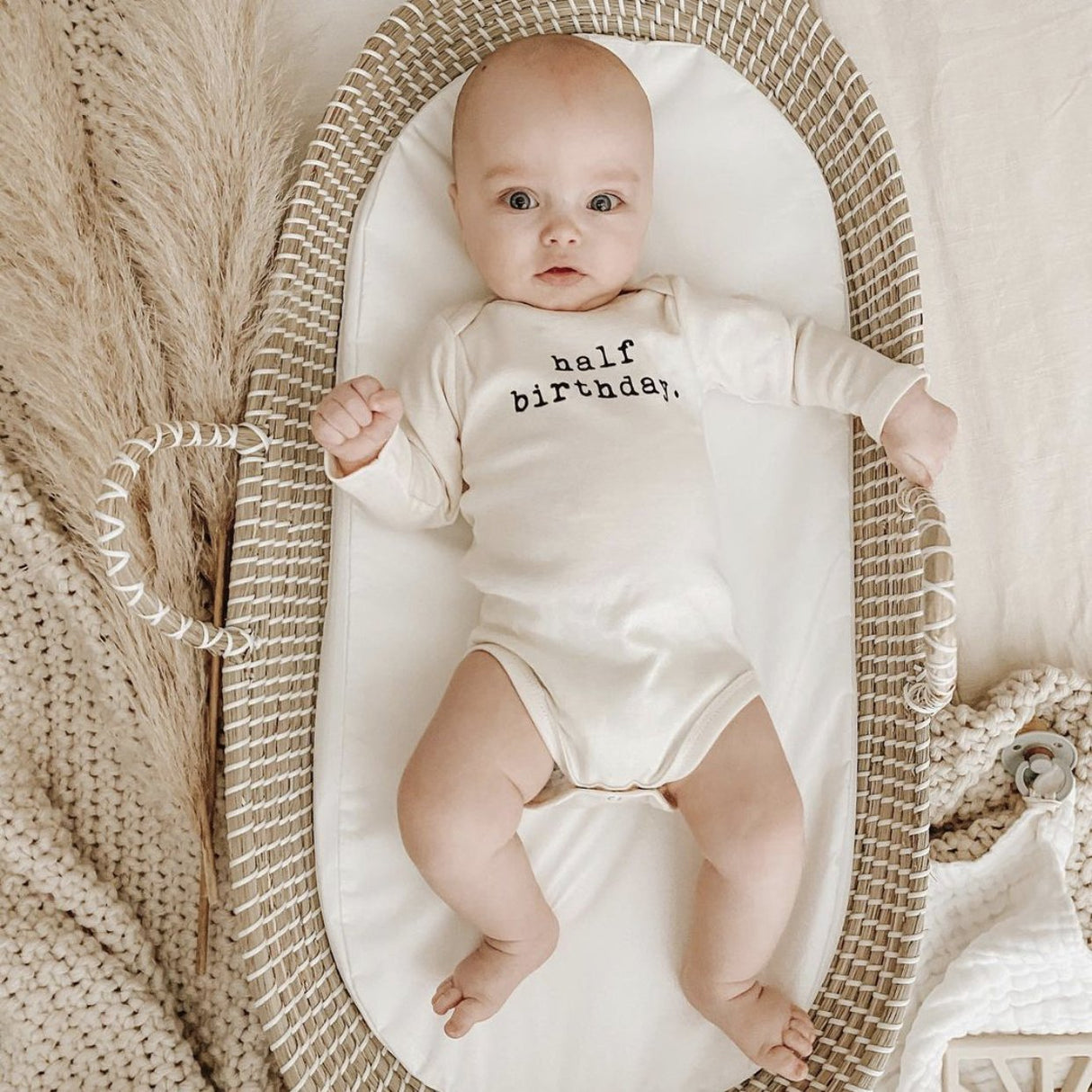 Half Birthday Organic Cotton Baby Bodysuit Long Sleeve - HoneyBug 
