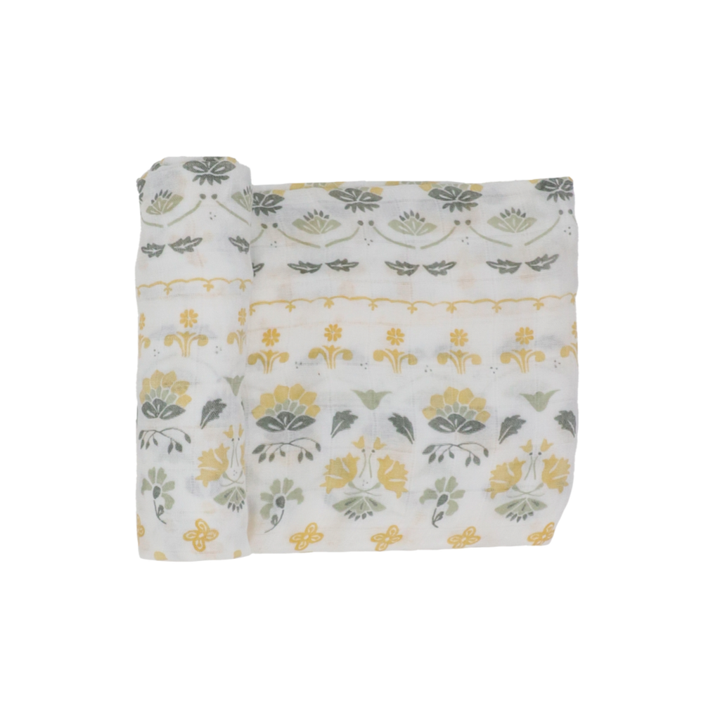 Cotton Muslin Swaddle Blanket - Heirloom Floral - HoneyBug 