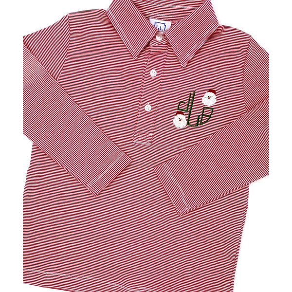 Finn Pima Cotton Long Sleeve Polo Golf Shirt for Boys- Red Stripes - HoneyBug 