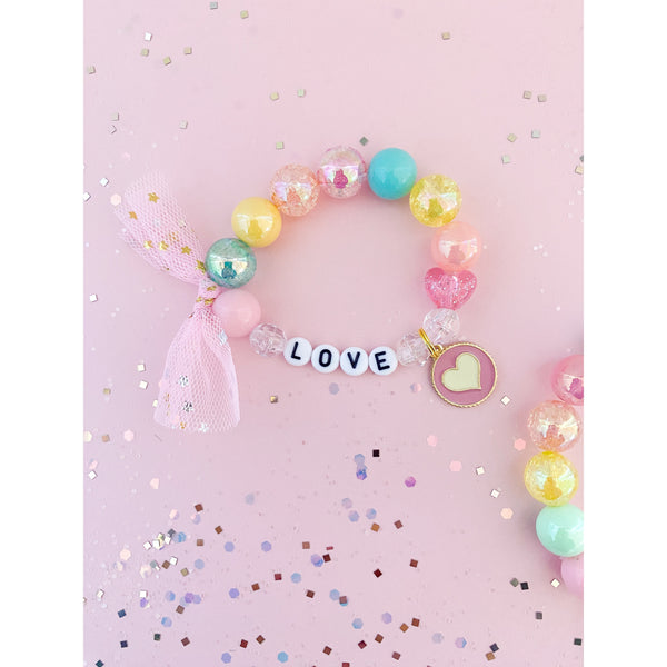 Pink and Cream Heart Charm Bracelet - Customizable - HoneyBug 