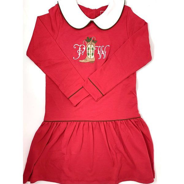Lillian Girls' Pima Cotton Dress - Red with Green Piping - HoneyBug 