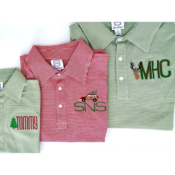 Finn Pima Cotton Long Sleeve Polo Golf Shirt for Boys- Green Stripes - HoneyBug 