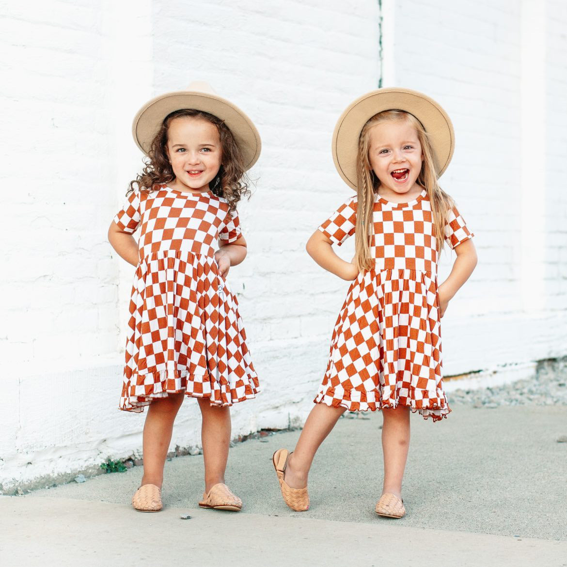 COPPER CHECKERS DREAM RUFFLE DRESS - HoneyBug 